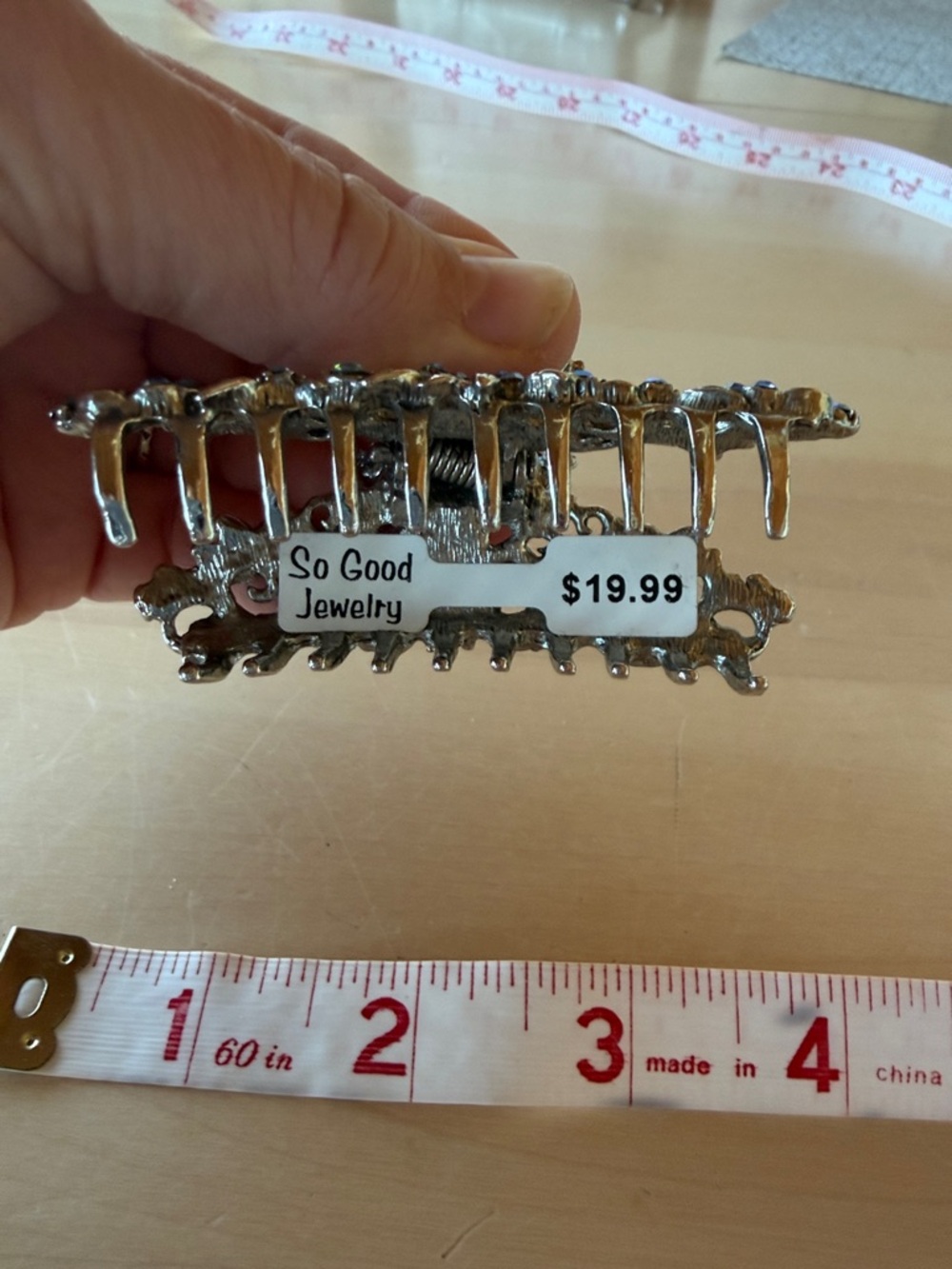 Vintage Style Ornate Silver-Tone Blue Rhinestone Floral Hair Claw Clip - Picture 6 of 6